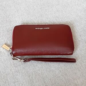 Michael Kors Burgundy Leather Wristlet,Wallet